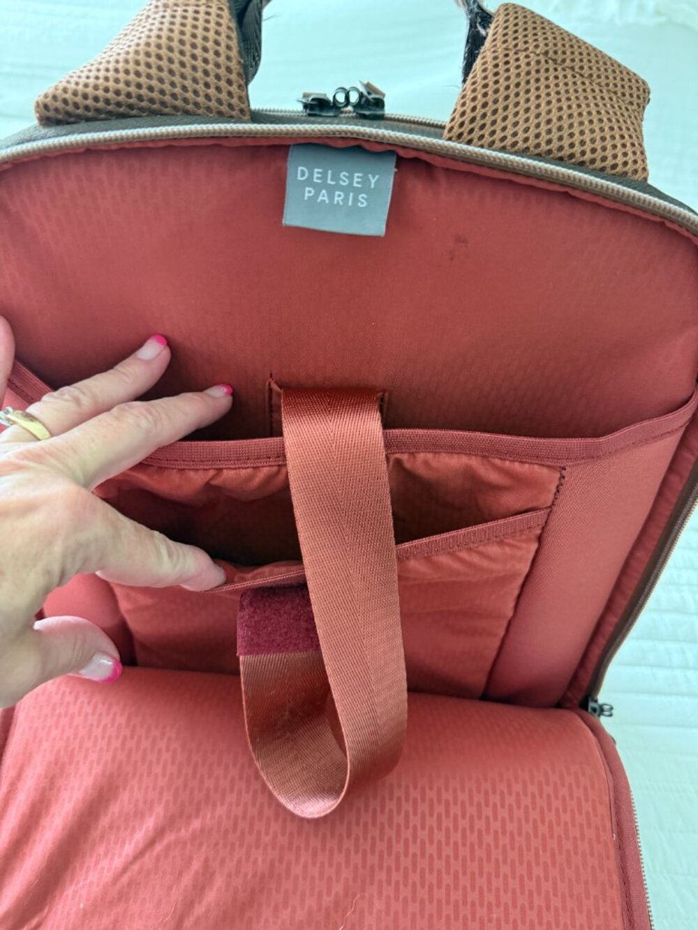 DELSEY Paris Chatelet Brown Travel Laptop Backpack Luggage Pass-Through + Pouch - Picture 11 of 16